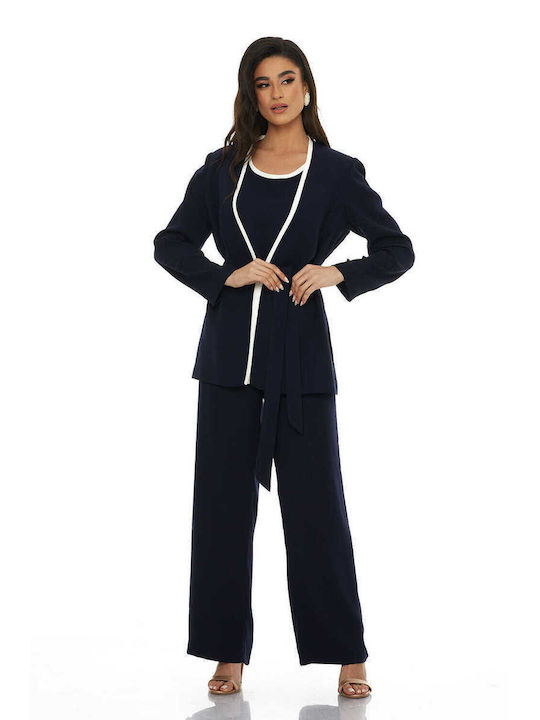 RichgirlBoudoir Women's Navy Blue Set with High-waisted Trousers in Regular Fit