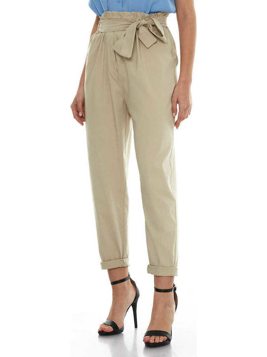 Women's Fabric Trousers with Elastic Beige