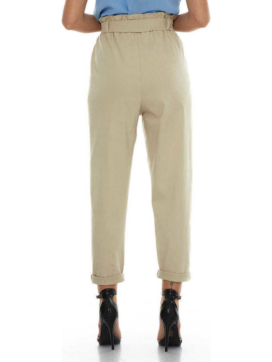Women's Fabric Trousers with Elastic Beige