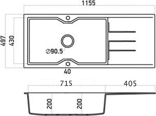 Sanitec Ultra Granite Drop-In Sink Synthetic Granite W116xD50cm Bianco