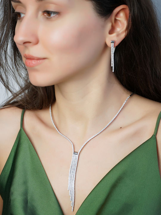 Kiriakos Gofas Set with Necklace , Earrings & Bracelet from White Gold 14K with Stones