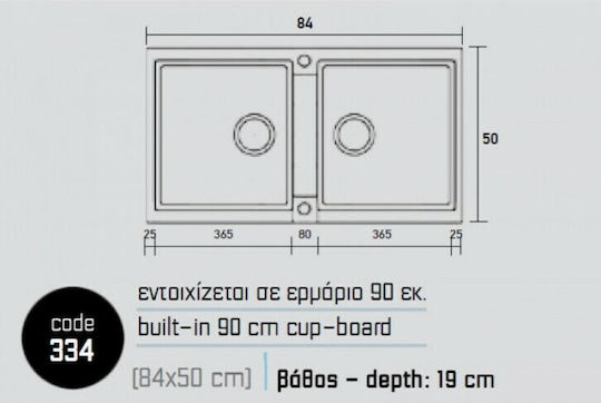 Sanitec Classic 334 Ένθετος από Συνθετικό Γρανίτη Μ86xΠ50cm