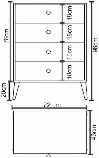 Amari Wooden Chest of Drawers with 4 Drawers 72x43x96cm