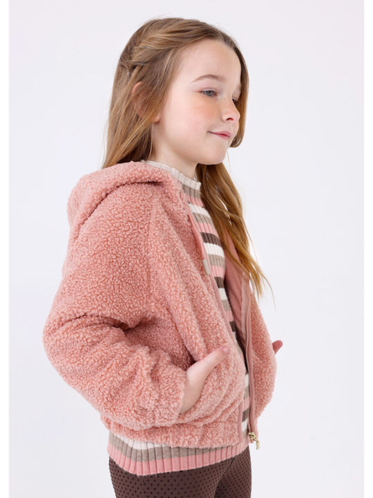 Mayoral Girls Hooded Cardigan with Zipper Pink