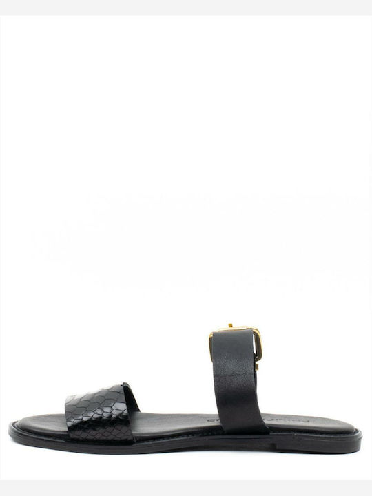 Philippe Lang Leder Damen Flache Sandalen in Schwarz Farbe