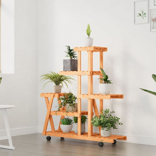 vidaXL Blumentopf-Regal Holz Braun mit Rädern 95cmx25cmx101cmcm.