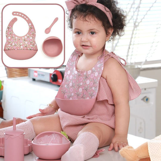 Queen Mother Dino Silicone Feeding Set with Anti-Slip Base Blue 5 Pieces for 6+ Months