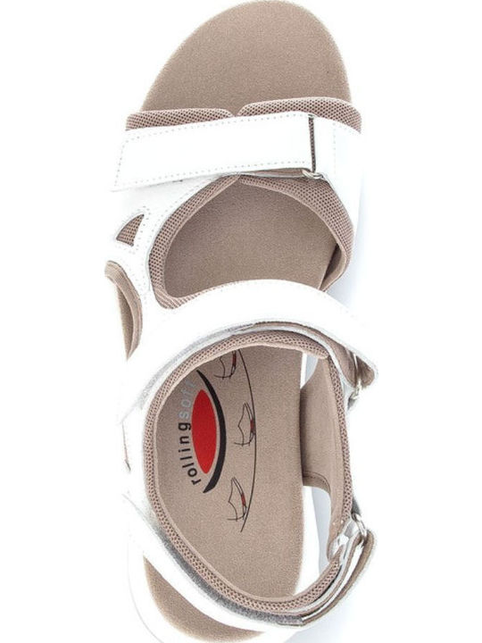 Leder Flache Sandalen für Damen Anatomisch mit Riemen in Weiß Farbe