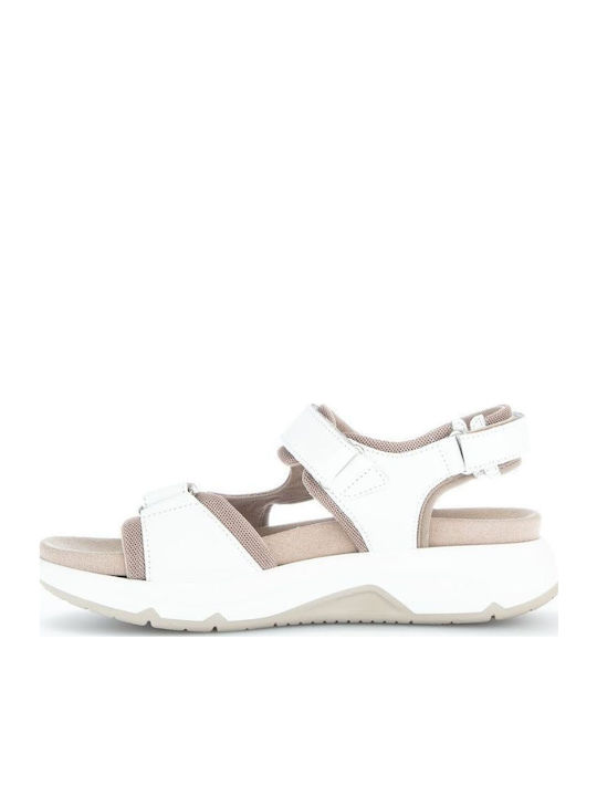 Leder Flache Sandalen für Damen Anatomisch mit Riemen in Weiß Farbe