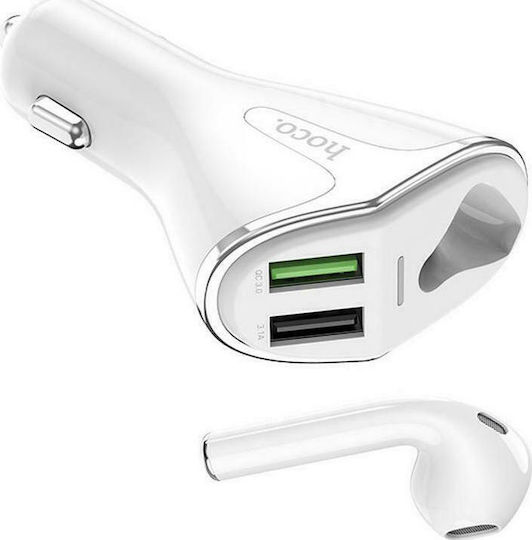 Hoco E47 Φορτιστής Αυτοκινήτου 3A με Θύρες: 2xUSB και Ακουστικά Bluetooth Μαύρο Χρώμα