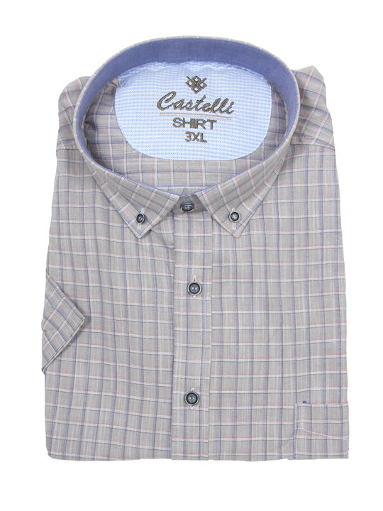 Castelli Men's Shirt Short Sleeve Checked Beige