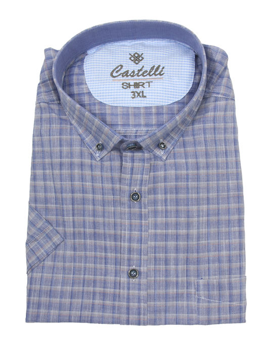 Castelli Men's Shirt Short Sleeve Checked Light Blue