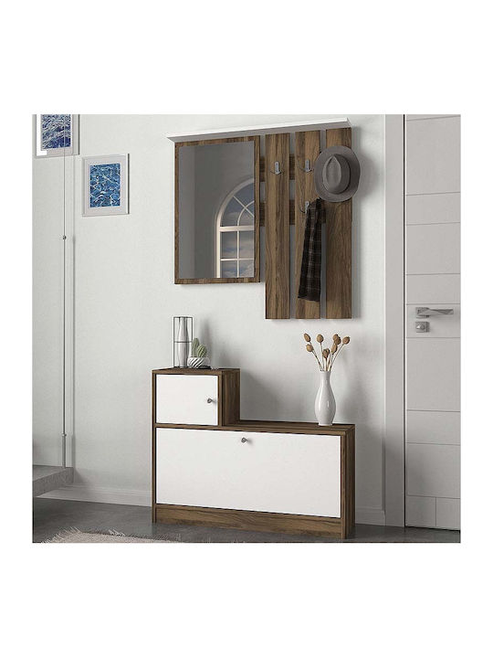 Hallway Furniture with Mirror, Hanger and Shoe Rack 91.8x27x70cm