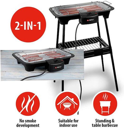 Alpina Appliances With Legs Electric Grill Grill 2000W with Adjustable Thermostat 40cmx26cmcm