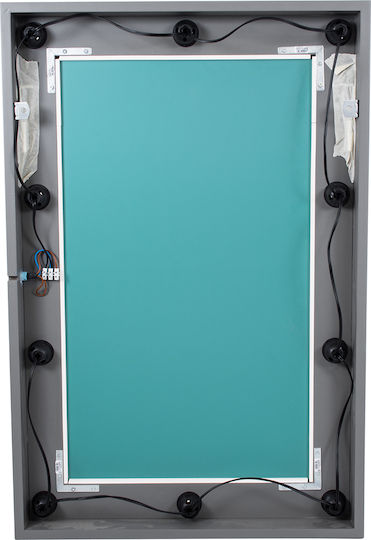 GloboStar Makeup Mirror Wall Mirror with Gray Wooden Frame & LED Lighting 90x60cm 1pcs