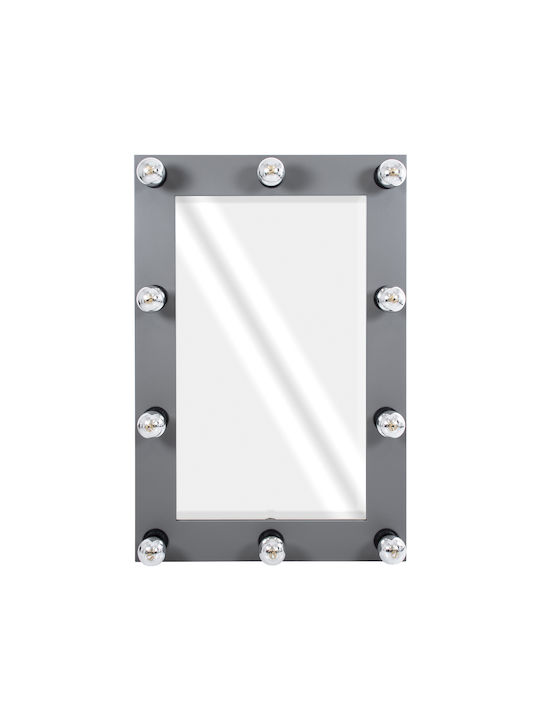 GloboStar Makeup Mirror Oglindă de Perete cu Gri Ramă din Lemn & Iluminare LED 90x60cm 1buc