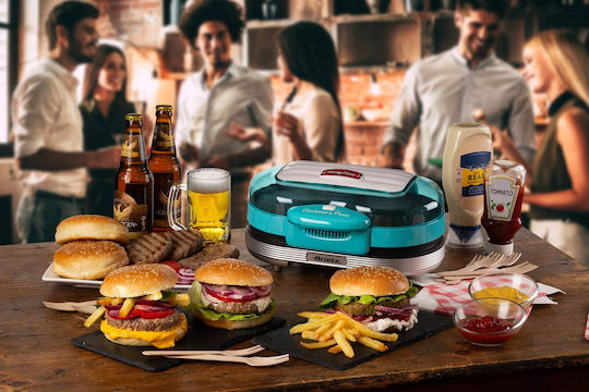 Ariete Party Tabletop Electric Grill Smooth and Ribbed Plate 1200W with Lid 28cmx21cmcm