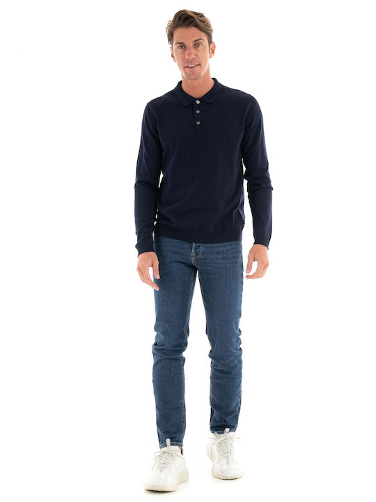 Jack & Jones Premium Men's Long Sleeve Sweater Polo Blue