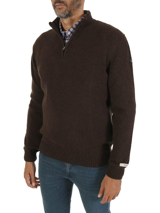 Paul & Shark Men's Long Sleeve Sweater with Zipper Brown