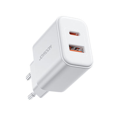 Joyroom Charger with USB-A Port and USB-C Port and Cable USB-C - Lightning 20W Power Delivery / Quick Charge 3.0 Whites (JR-TCF05)