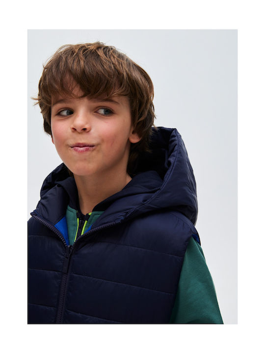 Mayoral Boys Quilted Coat Blue Double Sided Sleeveless with Ηood