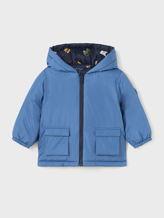 Kids' Quilted Jacket Short Double Sided with Lining & Hood Blue