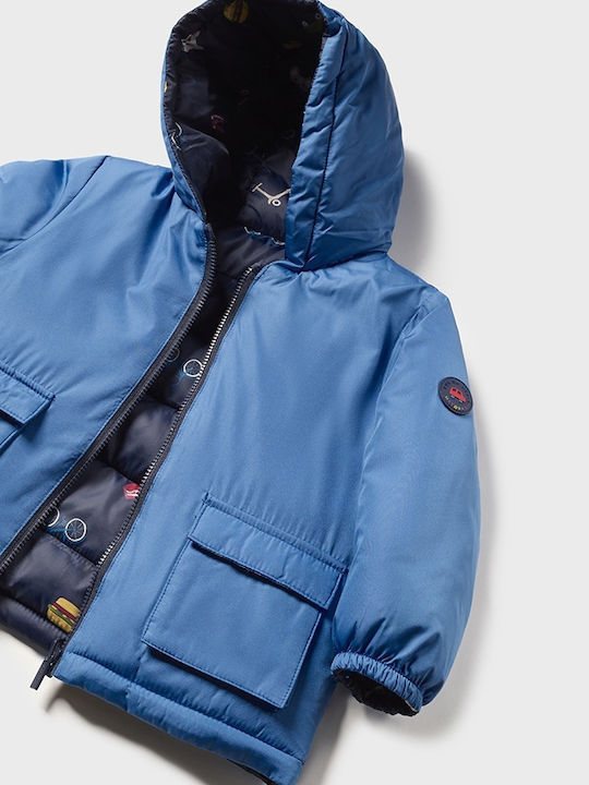 Kids' Quilted Jacket Short Double Sided with Lining & Hood Blue