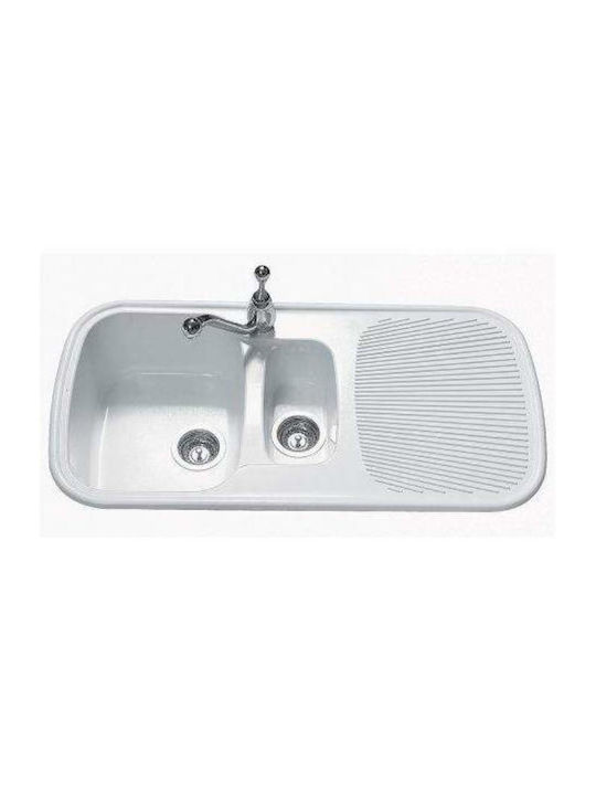 Sanitec Classic Drop-In Sink Left Synthetic Granite W97xD50cm Metallic Ice