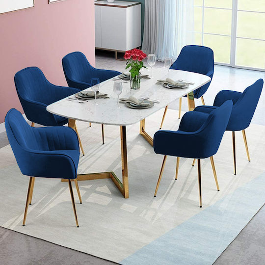Glenda Dining Room Velvet Chair Blue 59x56x86cm 2pcs