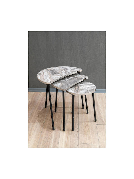 Round Zigon Set Jamilah Wooden Gray/Marble Finish 3 Pieces M55xW34.5xH51 cm