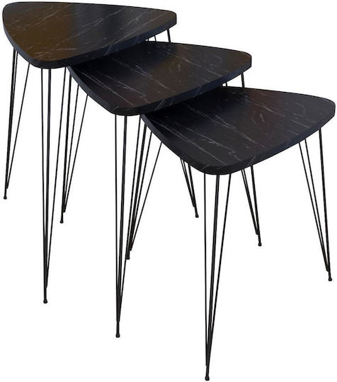 Ovale Beistelltisch Faraji Holz Schwarz/ Marmoroptik 3Stücke M35xB35xH52cm