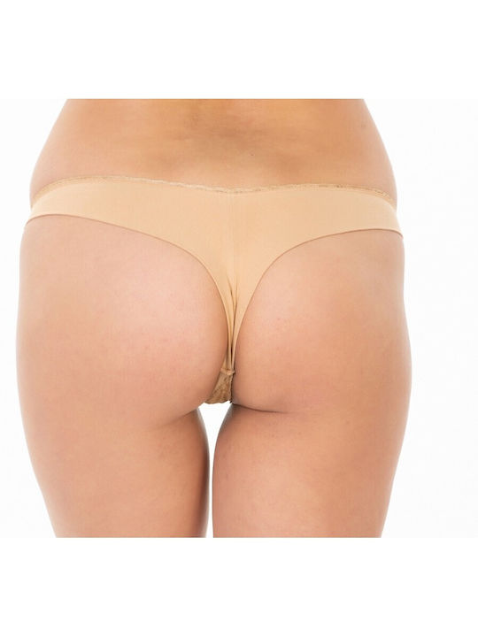 MEI Baumwolle Damen Zeichenfolge mit Spitze Beige