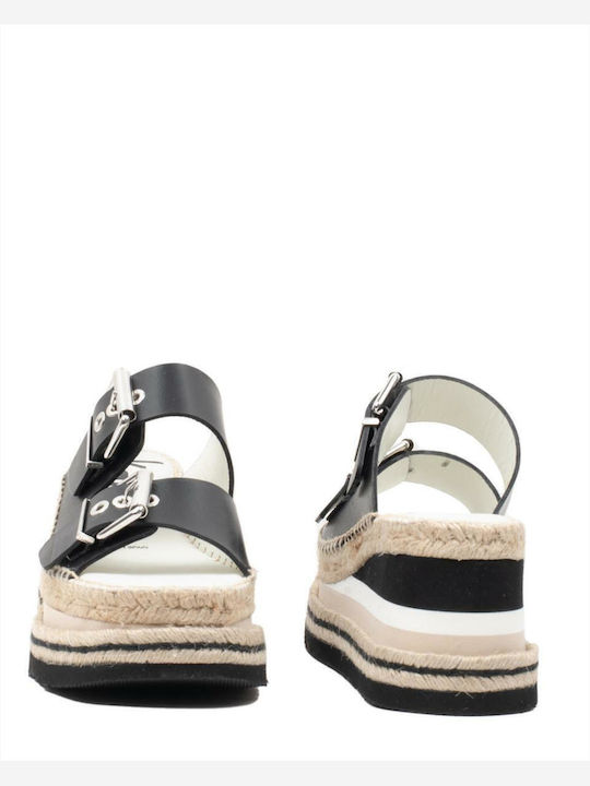 Women's Leather Platform Wedge Sandals Black