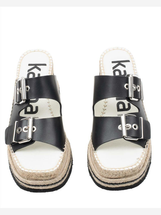 Women's Leather Platform Wedge Sandals Black