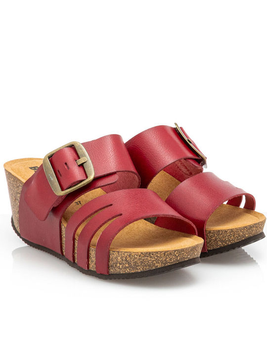 Bio Bio Women's Leather Platform Wedge Sandals Red