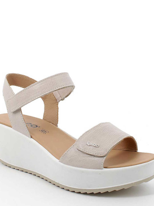 Igi&Co Anatomic Women's Leather Ankle Strap Platforms Beige