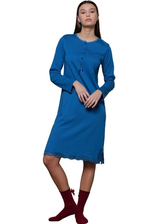 Noidinotte Winter Cotton Women's Nightdress Blue