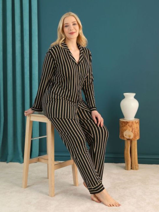 Siyah Inci Vară Pijama femei Bumbac Bluza pijama Negru PLUS SIZE