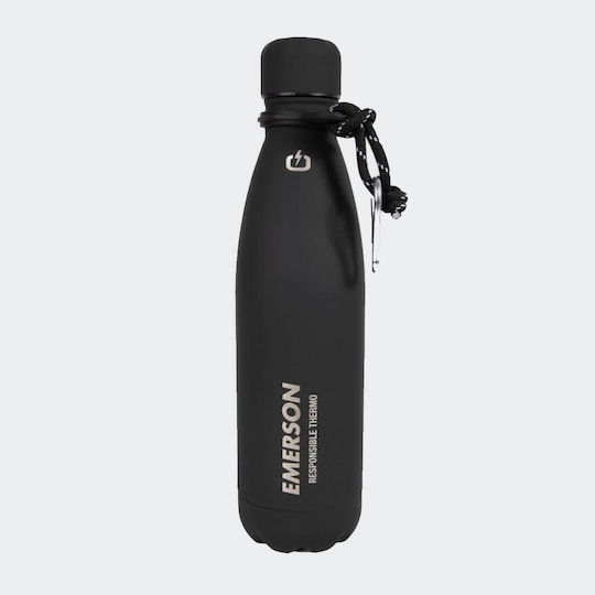 Emerson Double Wall Vacuum Bottle Recyclable Bottle Thermos Stainless Steel BPA Free 500ml Black with Straw