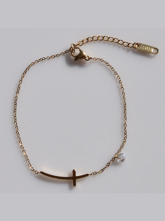 Bizoutaki Bracelet Chain with Cross design made of Steel Gold Plated