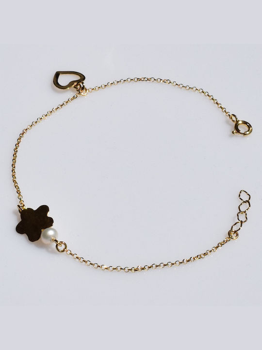 Bizoutaki Bracelet Chain with design Heart made of Silver Gold Plated with Pearls