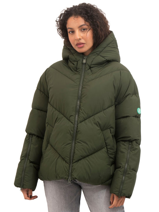 Save The Duck 'JANETH' Women's Short Puffer Jacket for Winter with Hood Green