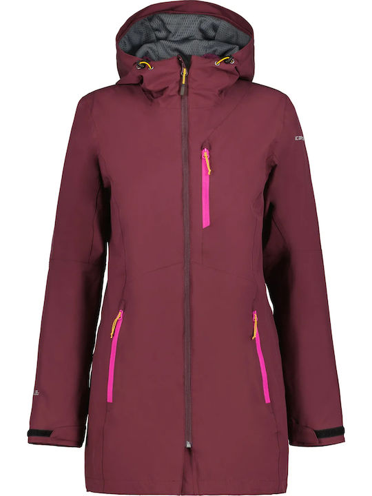Women's Short Parka Jacket for Winter with Hood Burgundy