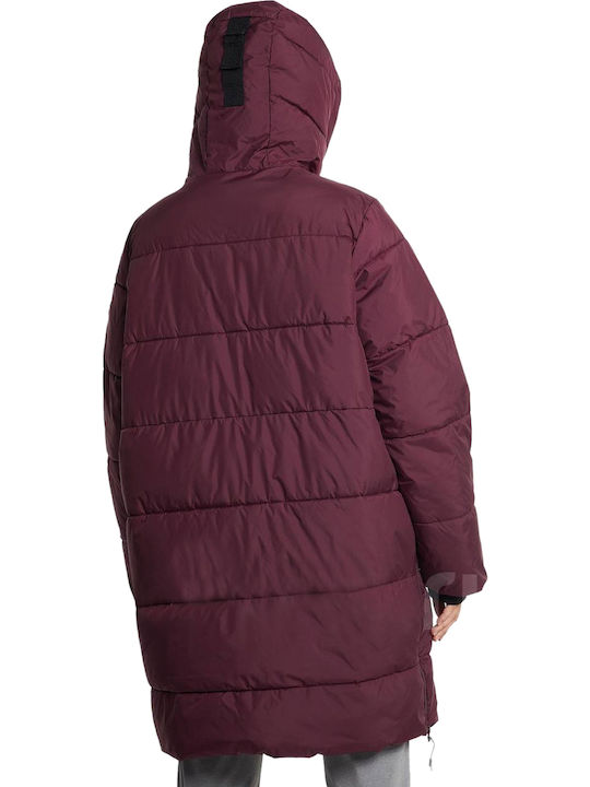 Lungă Jachetă de femei Puffer Burgundy