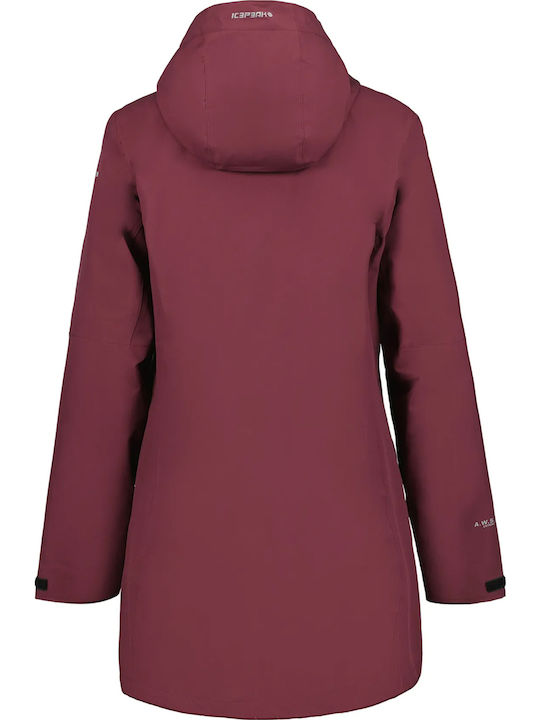 Women's Short Parka Jacket for Winter with Hood Burgundy