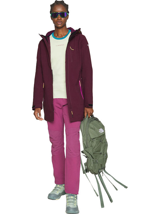 Women's Short Parka Jacket for Winter with Hood Burgundy