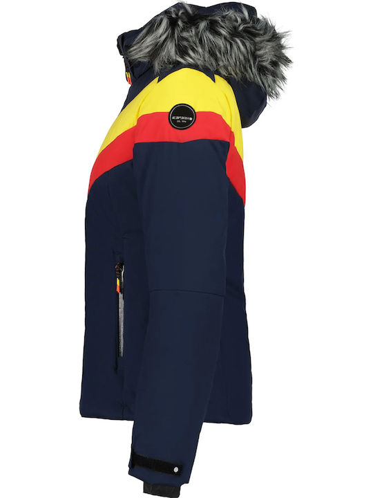 Kurz Damen Puffer Jacke mit pelziger Kapuze für Winter Blau