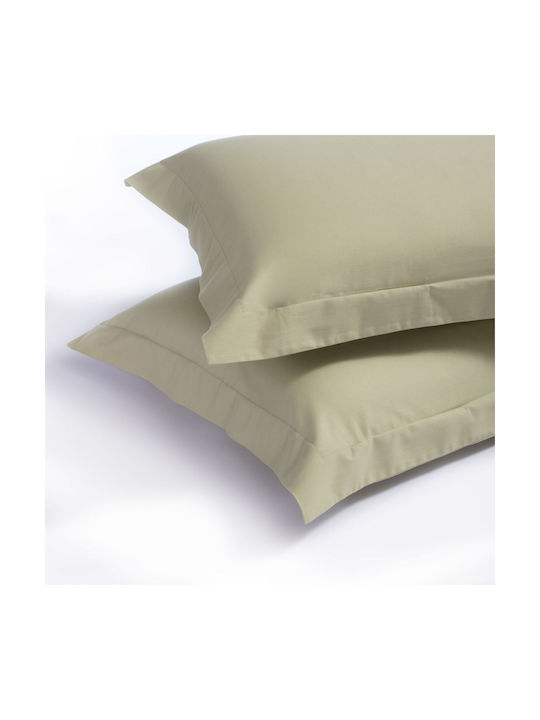 Aslanis Home Satin Plain Σετ Μαξιλαροθήκες Oxford Οlive 50x70εκ.