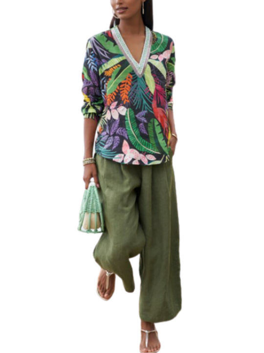 120% Lino Women's Floral Long Sleeve Shirt