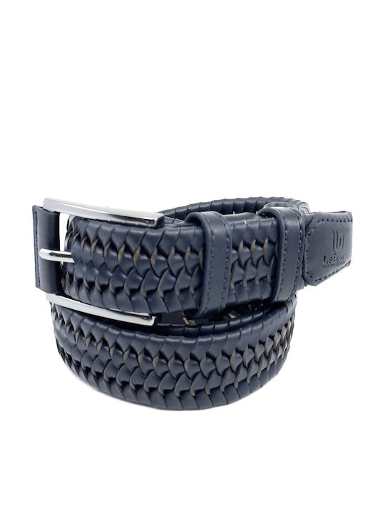 Elastic Men's Belt Leather Knitted Blue